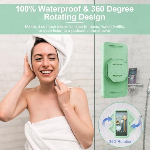 Image of URROY Shower Phone Holder Waterproof, 360 Rotation Shower Phone Case, Anti-Fog High Sensitivity Universal Cover Mount Stand for Bathroom Wall Mirror Bathtub Kitchen, Gift for Men Women New Mint