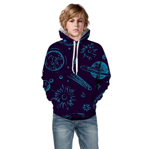 Sweat-shirt à capuche galaxie pour cadeau d'anniversaire enfant, pull dinosaure 3D unisexe