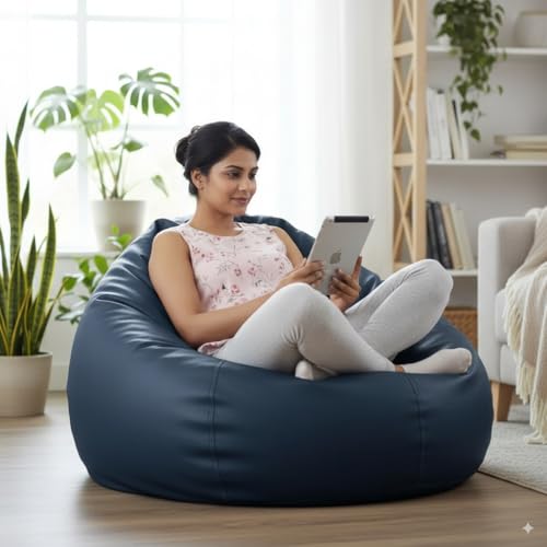 Image of 4XL Tear Drop Bean Bag Cover with Handle (Without Beans) Premium Faux Leather Bean Bag Chair Cover for Adults & Kids Comfortable Lounge Bean Bag Sofa for Living Room & Bedroom