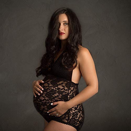 Women Pregnant Lace Babydoll Halter Dress Teddy V-Neck Lingerie Sexy One Piece Bodysuit Sleepwear Nightgown Chemise Black - Thumbnail 3