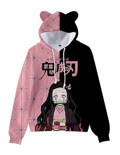 WANHONGYUE Anime 3D Print Hoodie Sweatshirts Women's Cartoon Long Sleeve Pullover Girls Cat Ears Hooded Sweater, Color/1 M