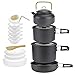 Jucoan 15 szt. przenośne naczynia kempingowe zestaw bałaganu, sprzęt kuchenny na zewnątrz ze składanym aluminiowym nieprzywierającym garnkiem patelnia czajnik zestaw, plastikowe miski talerze łyżka dla 3-5 osób wędrówki wędrówki wędrówki wędrówki z plecakiem rodzinny piknik