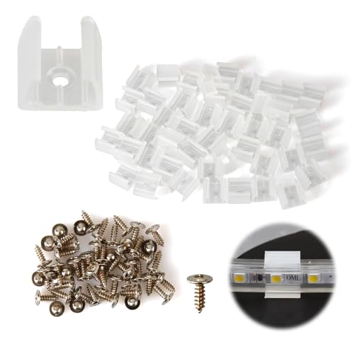 50 Pcs Fixation Ruban LED, LED Néon Montage Clips avec Vis, Clip Ruban LED 12mm à 14mm, Support pour Bandes pour Fixer des Bandes au mur et au Plafond, Translucide, Blanc