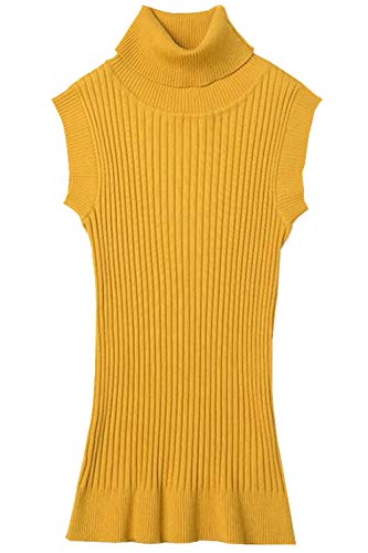 Ptika タートルネック ノースリーブ ニット セーター ハイネック レディース アクセサリー 2点セット (イエロー)