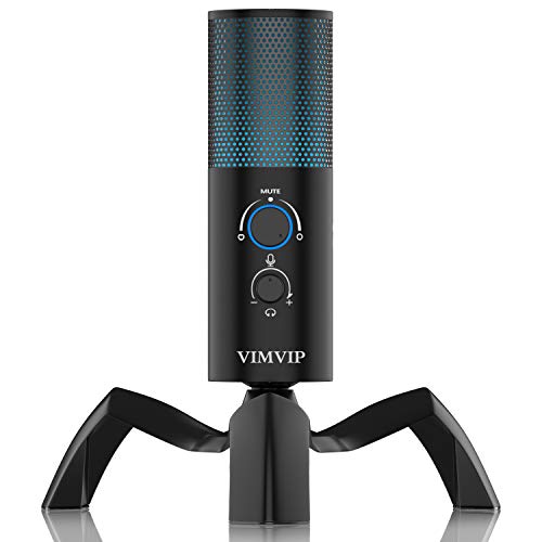 USB Mikrofon für Computer, VIMVIP USB Kondensator Mikrofon PC Gaming MIC für Aufnahme & Streaming mit Stummschalttaste, Kopfhöreranschluss, 2 Tonabnehmer Muster Cover