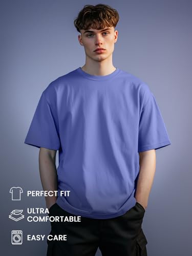 Image of Nobero 100% Cotton Oversized T Shirts for Men Stylish | Oversized Fit | Solid T Shirts for Men 180 GSM Combed Cotton | Round Neck Half Sleeve