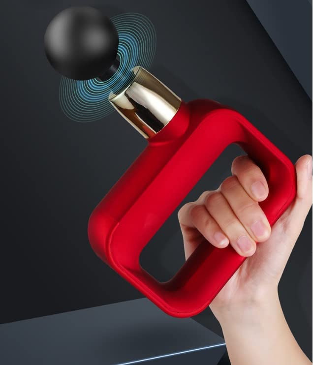 Pistola de Masaje Masajeador de Tejido Profundo, 32 velocidades Potente masajeador de percusión con Pantalla táctil LCD, con 4 Cabezales de Masaje for aliviar el Dolor Muscular y relajación Rojo
