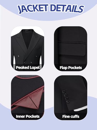 Mens Suits 3 Piece Mens Double Breasted Shawl Lapel Suits Regular Fit for Wedding Business Formal Wear3