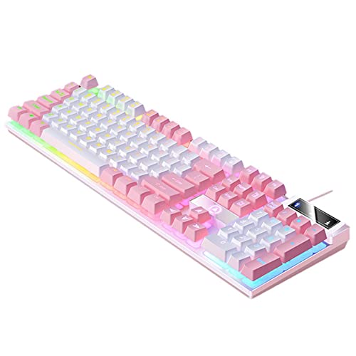 Clavier gaming mécanique USB idéal pour setup de bureau blanc et rose