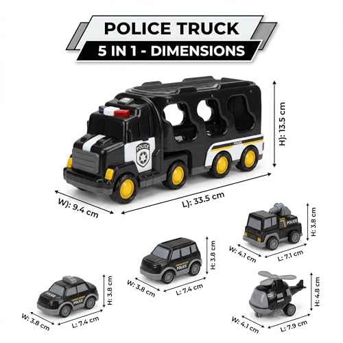 Image of 5 in 1 Police Truck Carrier Toy - Transport Vehicle Play Set for Kids - Fun & Educational Toy for Boys & Girls - Ages 3 to 7 Years - Pack of 1