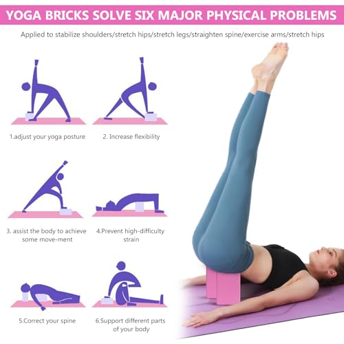 Yogablok, set van 2 stuks, EVA-schuim, yogablok met hoge dichtheid, antislip, core balans, pilatesblokken voor dames en heren, volwassenen, meditatieblokken (roze, 23 x 8 x 15 cm) - Afbeelding 5
