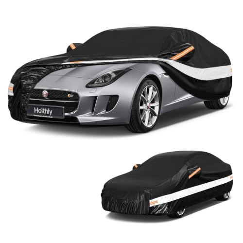 Image of 10 Layers Sedan Car Cover Custom Fit for Jaguar F-Type (2013-2026), Waterproof All Weather for Automobiles, Outdoor Full Cover Sun Rain Dust UV Protection with Cotton. Black