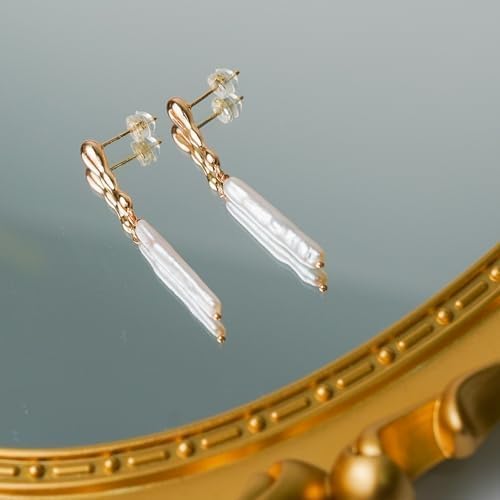 Baroque Pearl Earrings 18K Gold Plated Drop Dangle Earrings for Women Freshwater Pearl Earrings Daily Jewelly for Women - Image 5