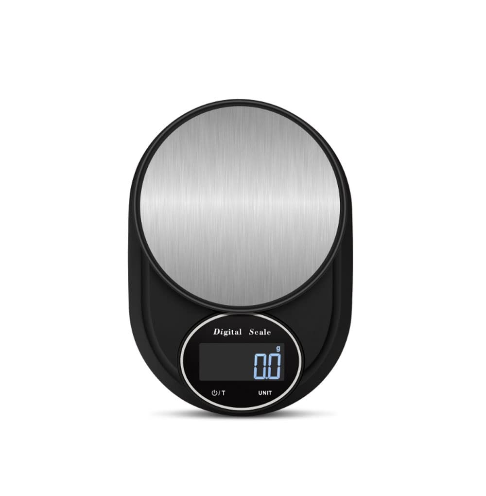 Escala de Alimentos de 0.1 g, Gramos Digitales y onzas for Perder Peso, Dieta, Hornear, cocinar y Preparar for Comer, 11lb / 5kg, Acero Inoxidable, Negro