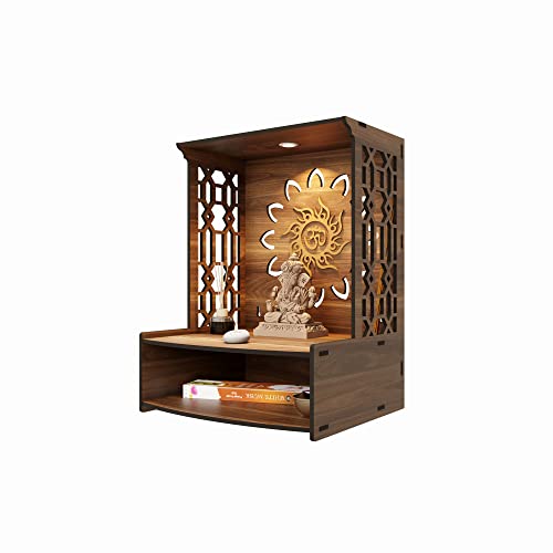 Rellon Industries Wooden Mandir for Home Pooja - Beautiful Temple Stand for Office with LED Spot Light (A1)