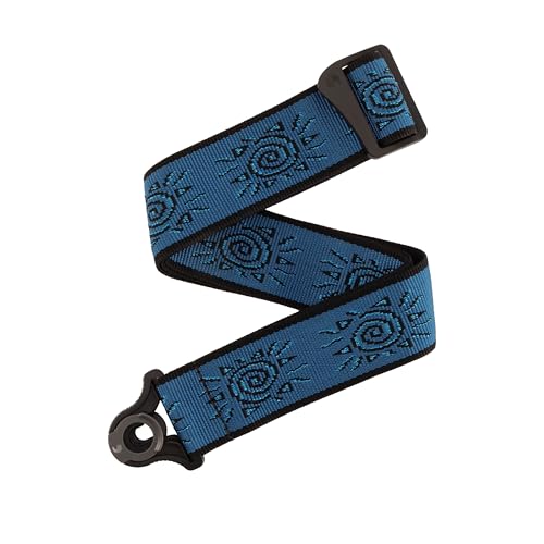 DAddario Auto Lock Guitar Strap - Acoustic & Electric Guitar Accessories - Easy to Use Auto Locking Guitar Straps - Uses Existing Guitar Strap Buttons - Vintage Planet Waves Sun Blue