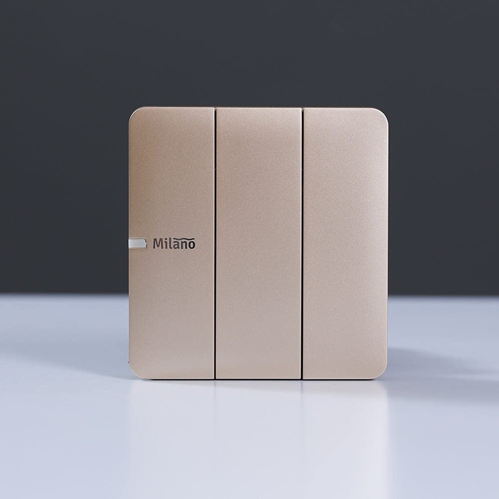 Danube Home Milano 10A 3 Gang 2 Way Switch | Made With Polypropylene Colored In Piano Gold - Electrical Switches, Sockets, Outlets For Home Appliances - L 3 X W 3" - Gold