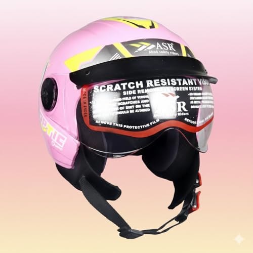 Image of ASR Junior Riders Helmet, High-Impact ABS Shell, Scratch & UV Resistant, Wide-View Visor, ISI Approved, Boys & Girls,Size-XS (Pink)