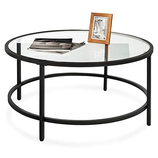 Best Choice Products 36in Modern Round Tempered Glass Accent Side Coffee Table for Living Room, Dining Room, Tea, Home Décor w/Metal Frame, Non-Marring Foot Caps - Black