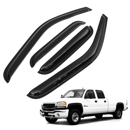 Image of Silverado Rain Guards - Window Visors for 2001-2007 Chevrolet Silverado /GMC Sierra 1500 /2500 /3500 Classic Body, Out-Channel Side Window Rain Guards for Silverado Accessories, 4PCS, Black