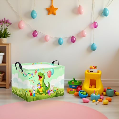 Image of Rectangular Easter Basket for Home Kitchen Baby Girls Basket Cute Storage Bin Organizer Shelf Book Room Decor(Happy Dinosaur)