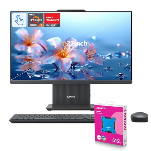 Lenovo 2025 IdeaCentre Next Gen Copilot AI Ready Business All-in-One, 27" FHD Touchscreen 100Hz, AMD Ryzen 7 7735HS, 64GB DDR5 RAM, 2TB SSD, Wi-Fi 6, Win 11 Home, Grey, ADATA 512 External SSD Bundle
