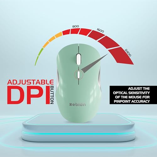 Image of Zebion Connect-3 Triple Mode /Multidevice Mouse,Rechargeable Battery with Type C Cable,Upto 2400 DPI, Silent Click, Ergonomic Design (Bluetooth 5.3 +Bluetooth 5.3, 2.4GHz Wireless) (Green)