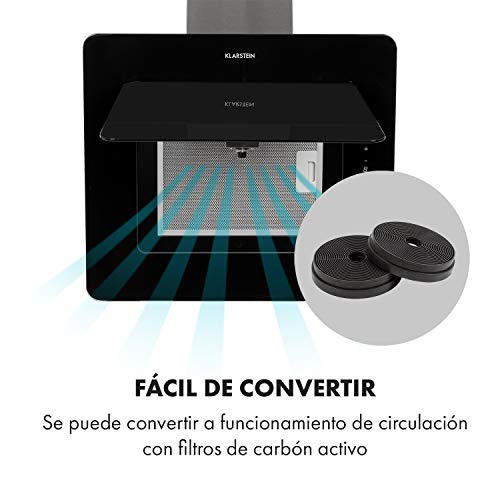 Klarstein-Helena-Campana-Extractora-diseno-pared-de-cocina-Potencia-extraccion-maxima-595mh-3-potencias-Campana-decorativa-con-Luces-de-9-colores-Pantalla-LED-Panel-tactil-60-cm-Negro