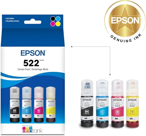 Image of Epson 522 EcoTank Ink Ultra-high Capacity Bottle Black & Color Combo Pack (T522120-BCS) Works with ET-2720, 2800, 2803, 2840, 4700, 4800, 4810