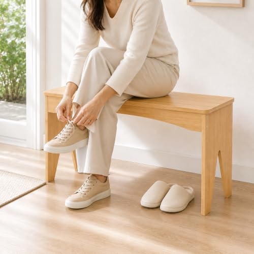 Image of APRTAT Bamboo 35.4 inch Dining Room Bench, Long Indoor Shoe Bench Seat, Natural | 450LBS Weight Capacity, 2-Person Seat, Rounded Safety Corners, Multi-Scene Use, Easy Assembly