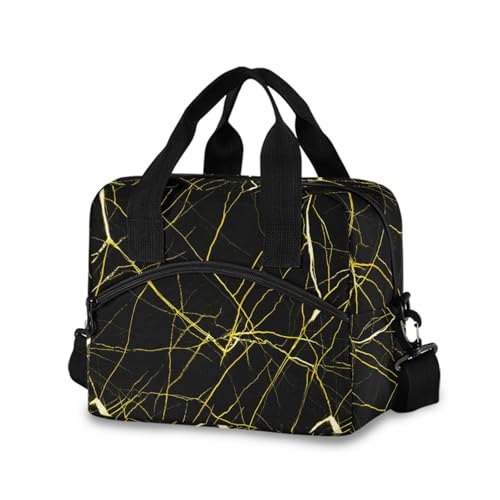 Insulated Lunch Bag Reusable Cooler Marble Texture Black Lunch Box Adjustable Shoulder Strap for Picnic Office School