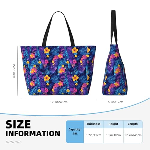 Large Beach Bags for Women Sandproof - Tropical Colorful Plants Print Summer Work Travel Tote Bags with Zipper2