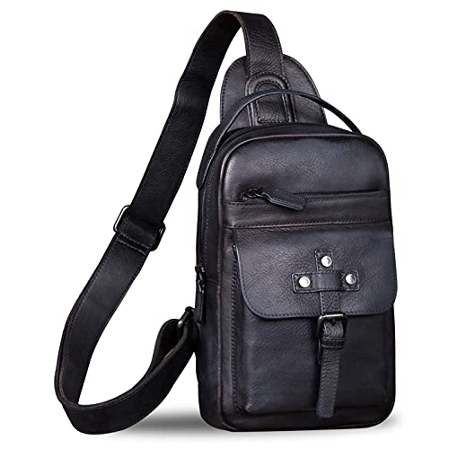 IVTG Genuine Leather Sling Bag Chest Shoulder Fanny Bag Hiking Backpack Vintage Handmade Crossbody Daypack