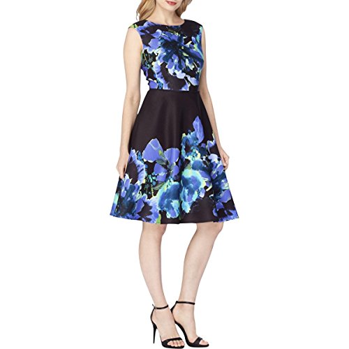 TAHARI ASL Floral Jacquard Fit Flare Dress Blackviolet 8