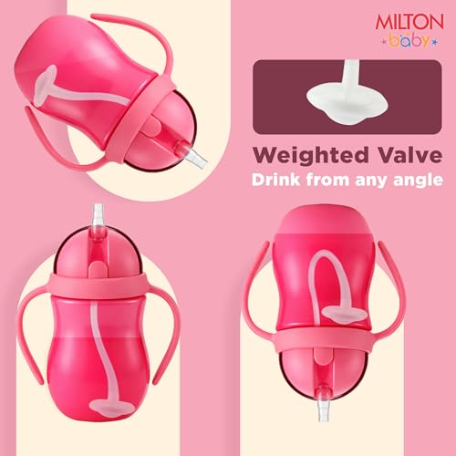 Image of Milton Baby Flexible Straw Sipper Bottle | 360 Drinking with No-Spill Weighted Straw | BPA-Free, Food-Grade Material | Microwave & Sterilizer Safe I Sipper water bottle for kids 12+ Month, 270 ml,Pink