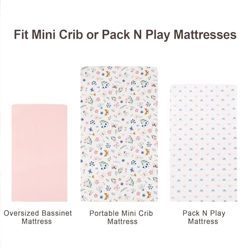 Image of david's kids 3 Pack Mini Crib Sheets, Soft Breathable Premium Pack N Play Sheets for Baby Boys Girls Neutral, Playard and Mini Crib Mattresses, Floral & Butterfly