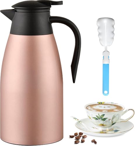 Jarra térmica de café de 70 onzas, jarra de café de acero inoxidable aislada actualizada para mantener el café caliente y el agua caliente, 12 horas, jarra de café al vacío de doble pared (rosa)
