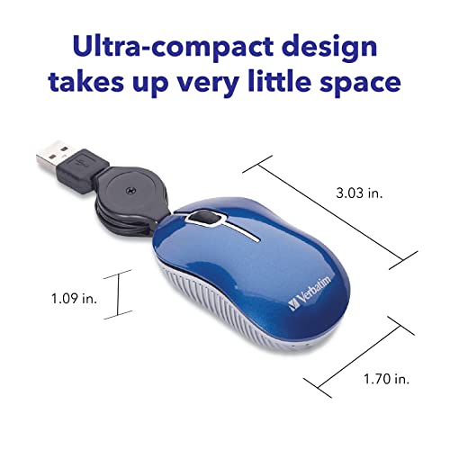 Verbatim Wired Optical Computer Mini Usb-A Mouse - Plug & Play Corded Travel Mouse – Blue 98616 #TOP2