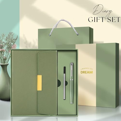 Image of CAVALO - Be Unique Diary Gift Set with Pen | Premium Notebook with Pen & Extra Refill | 6 x 8 Inch, 240 Lined Pages, Undated | Ideal for Corporate Gifting, Office Use, Diwali & New Year Presents (Green Line Diary Gift Set)