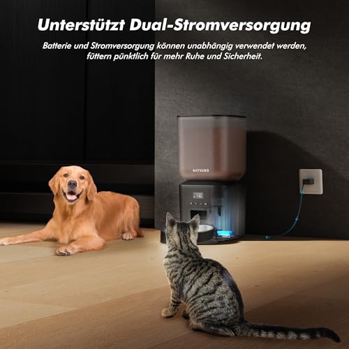 Futterautomat Katze 8L - Verstopfungsfrei Futterautomat Hund, Katzenfutter Automat mit Timer, 1–6 Mahlzeiten/Tag, 1–50 Portionen, Edelstahl-Schüssel, 10s Sprachaufnahme, Frischhalte-System