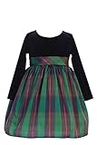 Swea Pea & Lilli C534 Girls Christmas/Holiday/Special Occasion Stretch Velvet & Plaid Dress (Green, M (6-12m))