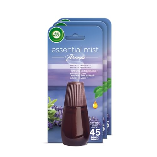 Air Wick Essential Mist - Recambio de Ambientador Difusor de Aceites Esenciales con Aroma a Lavanda y Camomila, Multicolor, 3 x 20ml