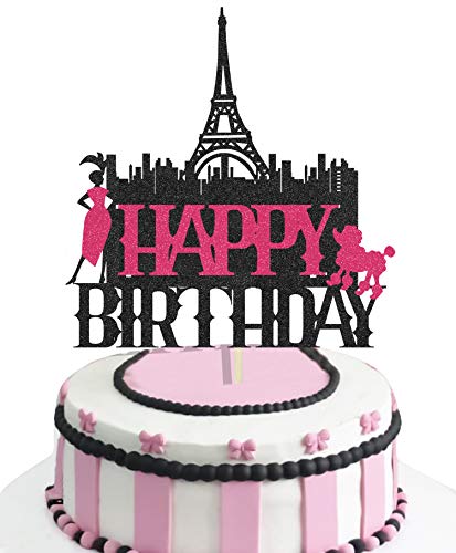 KAPOKKU Happy Birthday Paris Eiffel Tower Cake Topper For Girls And Women Party Decoration