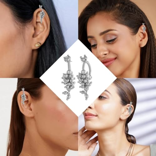 Image of VAMA FASHIONS 18K Gold Plated Anti Tarnish Half Moon Peacock Shape Traditional Maharashtrian Press on Bugadi Upper Ear Clip on Earrings For Women & Girls