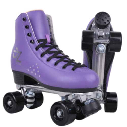 J. Zanti Vintage Roller Skates for Women & Men – Classic Retro Purple Quad Roller Skates, Microfiber Leather Boot w/ Aluminum Plates – Ideal for Men, Women, Beginner - Women's 7/ Men's 6, Black