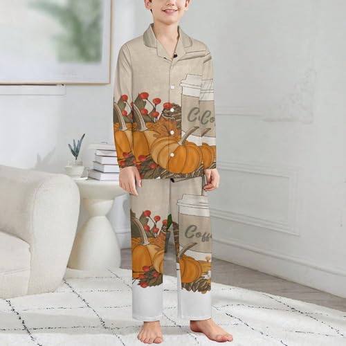 Autumn Pumpkin Pajamas Soft Milk Silk Clothes Party Sleepwear 2-Piece Long Sleeve Set 12-14Y2