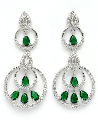 Image of Karatcart Silver Tone Green American Diamond Studded Necklace Set for Women