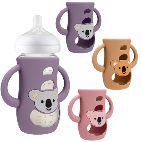 Image of BUSOHA 3 Pack Koala Silicone Sleeves for Avent Baby Bottles - Drop Protection Baby Bottle Sleeves with Handle for Avent Natural Baby Bottles,8 Ounce