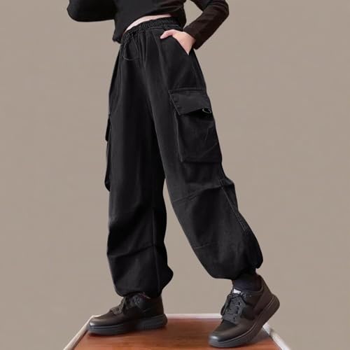 Beessbest Kids Cargo Pants Baggy Oversized High Waist Elastic Waistband Parachute Pants with 4 Pockets Youth 5-15Y2