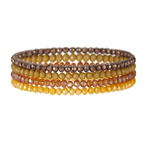 Fyvos Boho Beaded Stretch Bracelet Colorful Stackable Bracelets Layered Glass Crystal Beads Bracelets Fashion Summer Beach Jewelry Accessory for Women (Yellow)